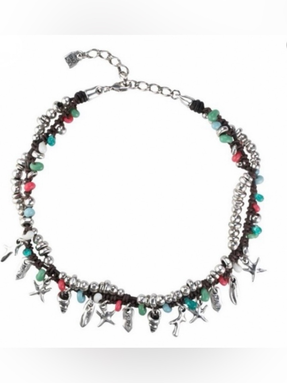 NWT Uno De 50 Surfer Glass & leather Necklace